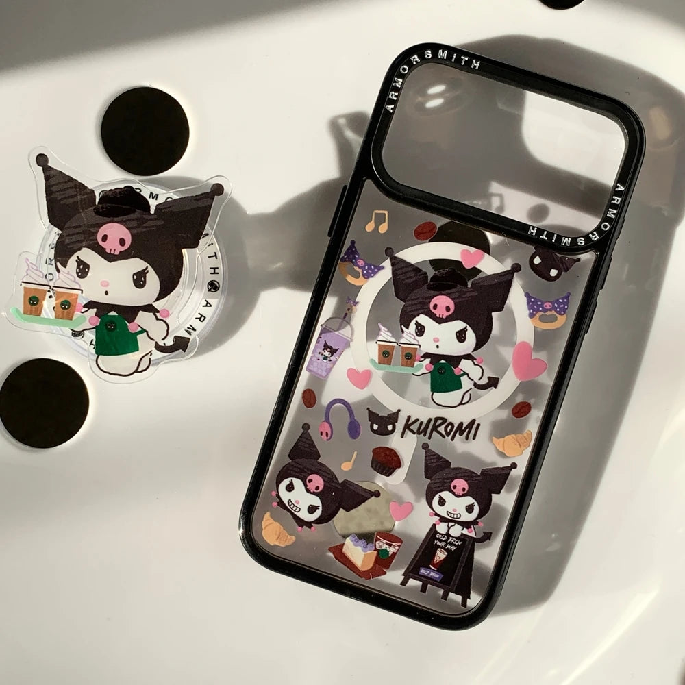 Cute Cartoon Sanrio Kuromi Magnetic Holder Magsafe Wireless Charge Phone Case For iPhone
