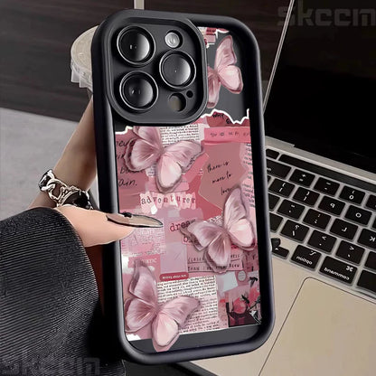 Pink Cute Butterfly Silicone Soft Phone Case For iPhone