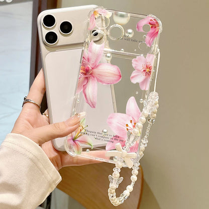 Pink Lily Flower Pattern Transparent Phone Case For iPhone