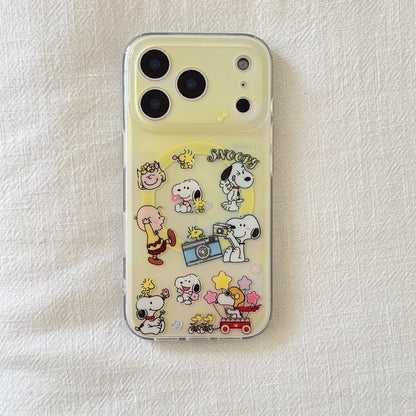 Snoopy Charlie Brown Cute Cartoon Magnetic Holder Magsafe Wireless Charge Phone Case For iPhone