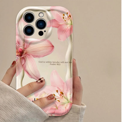 Retro Pink Lily Flower 3D Wave Phone Case  For iPhone