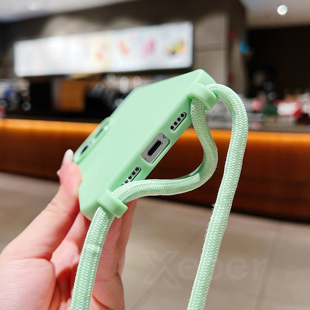 Crossbody Lanyard Matte Silicone Phone Case For iPhone