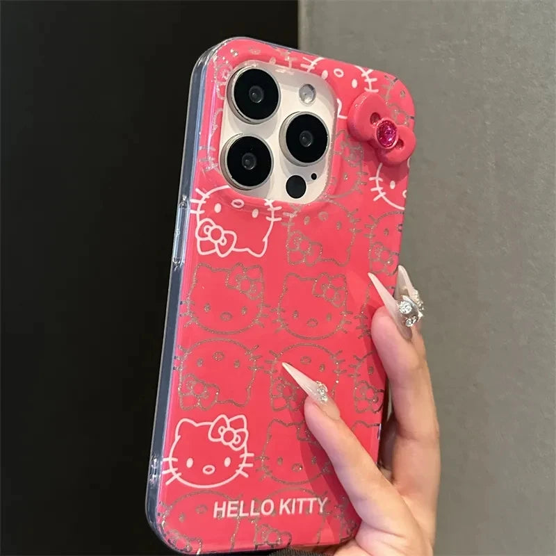 Hello Kitty Bow Full Screen Lines Phone Case For iPhone