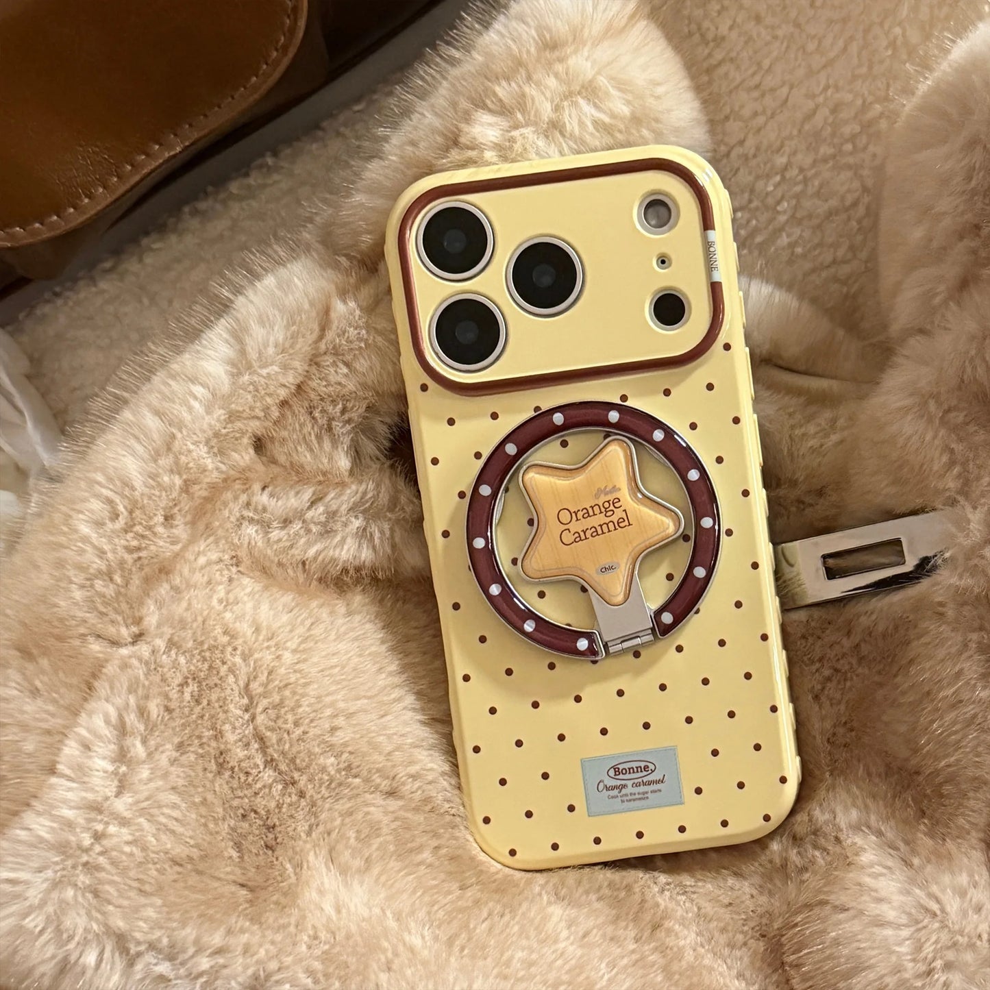 Korean Polka Dots Cartoon Bear Fold Stars Magnetic Bracket Phone Case For iPhone