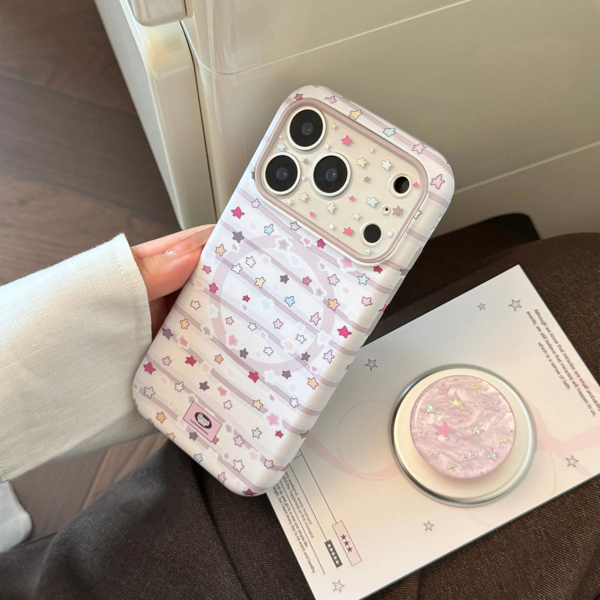 Korean Full Screen Graffiti Colorful Stars Magnetic Bracket Phone Case For iPhone