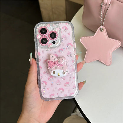 Cute Cartoon Pink Diamond Melody Magnetic Stand Case For iPhone