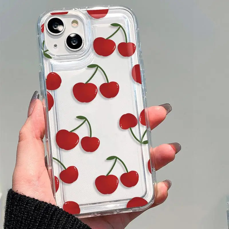 Phone Case for IPhone Soft TPU Air Bag Cherry Flower Transparent Cases