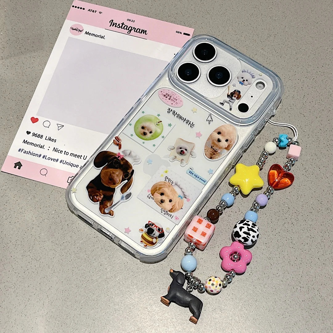 Korean Cute Cartoon Dog Cat Pattern Phone Case For iPhone