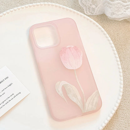 Korean Pink Tulip Flowers Pattern Phone Case For iPhone
