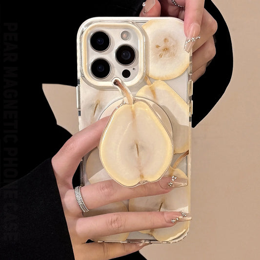 Korean Cartoon Fruit Pear Bracket Magnetic Phone Case For iPhone