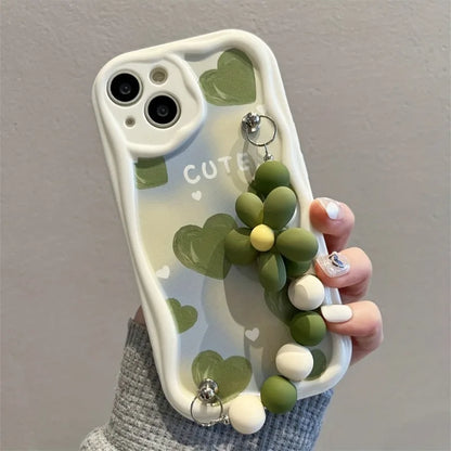 Green Heart Wavy-edge Pattern Phone Case For iPhone