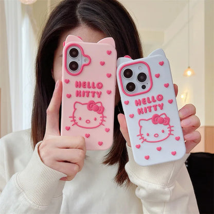 Cute Cartoon Bowknot Hello Kitty Love Heart Soft Silicone Phone Case For iPhone