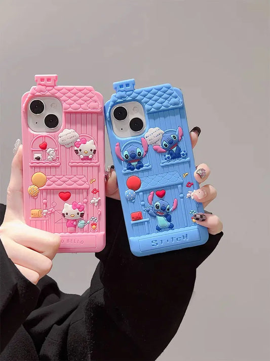 Hello Kitty Stitch Castle Life 3D Silicone Soft Cartoon Phone Case