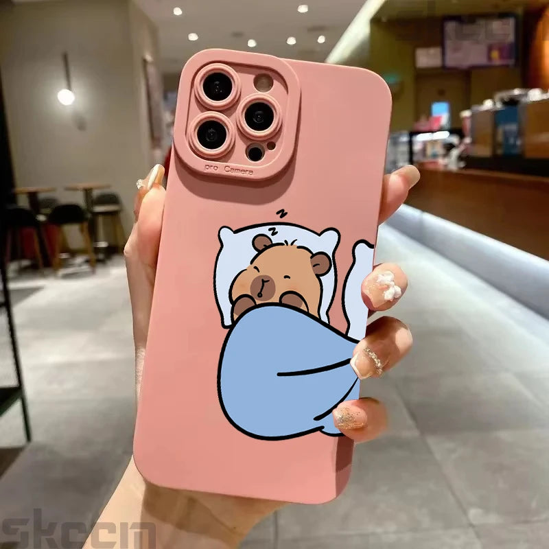 Cute Cartoon Capybara Couple Phone Case For iPhone