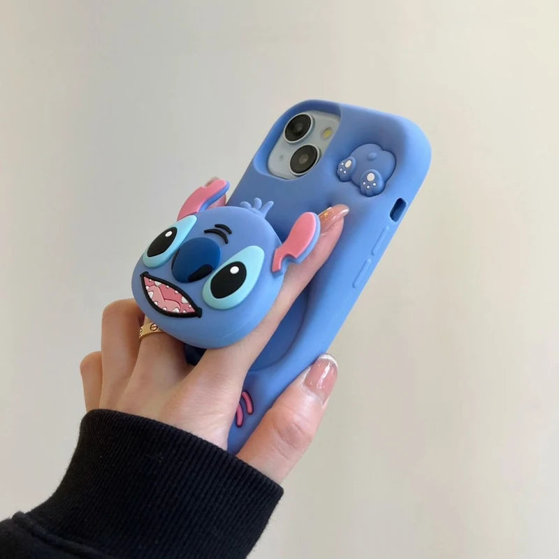 Cute Stitch Head Grip Tok Holder Silicon Soft Phone Case For iPhone