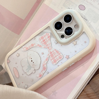 Korean Cartoon Plaid Bowknot Puppy Phone Case For iPhone