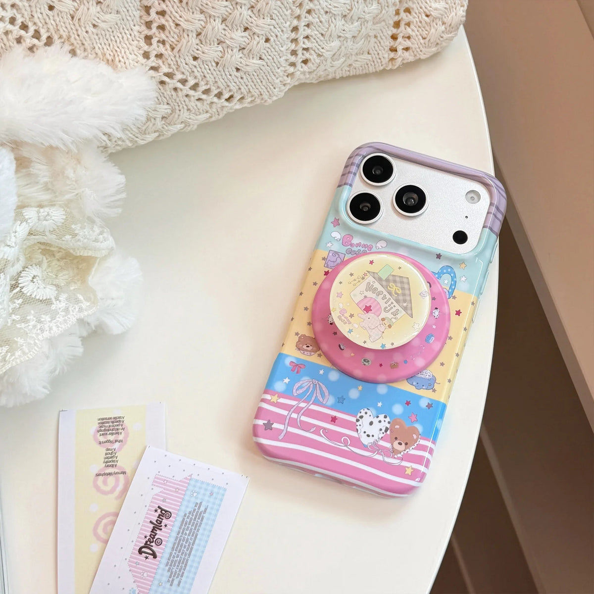 Korean Splicing Colorful Cartoon Elephant House Magnetic Bracket Phone Case For iPhone