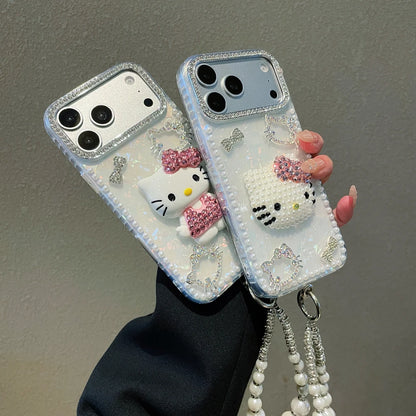3D Cute Cartoon Sanrio Hello Kitty Bling Glitter Pearl Phone Case For iPhone