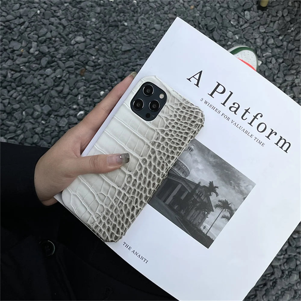 Luxury Fashion Crocodile Pu Leather Electroplated Phone Case