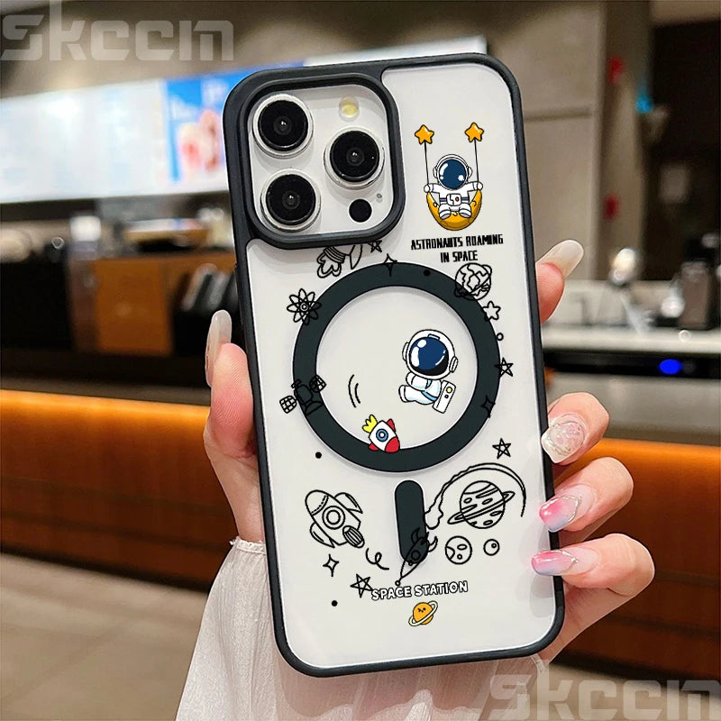 Magnetic Astronaut Clear Phone Case For iPhone