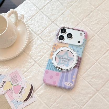 Korean Splicing Fold 360° Rotating Gradient Stars Magnetic Holder Phone Case For iPhone