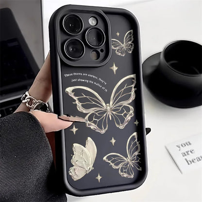 Gold Butterfly Silicone Phone Case For iPhone