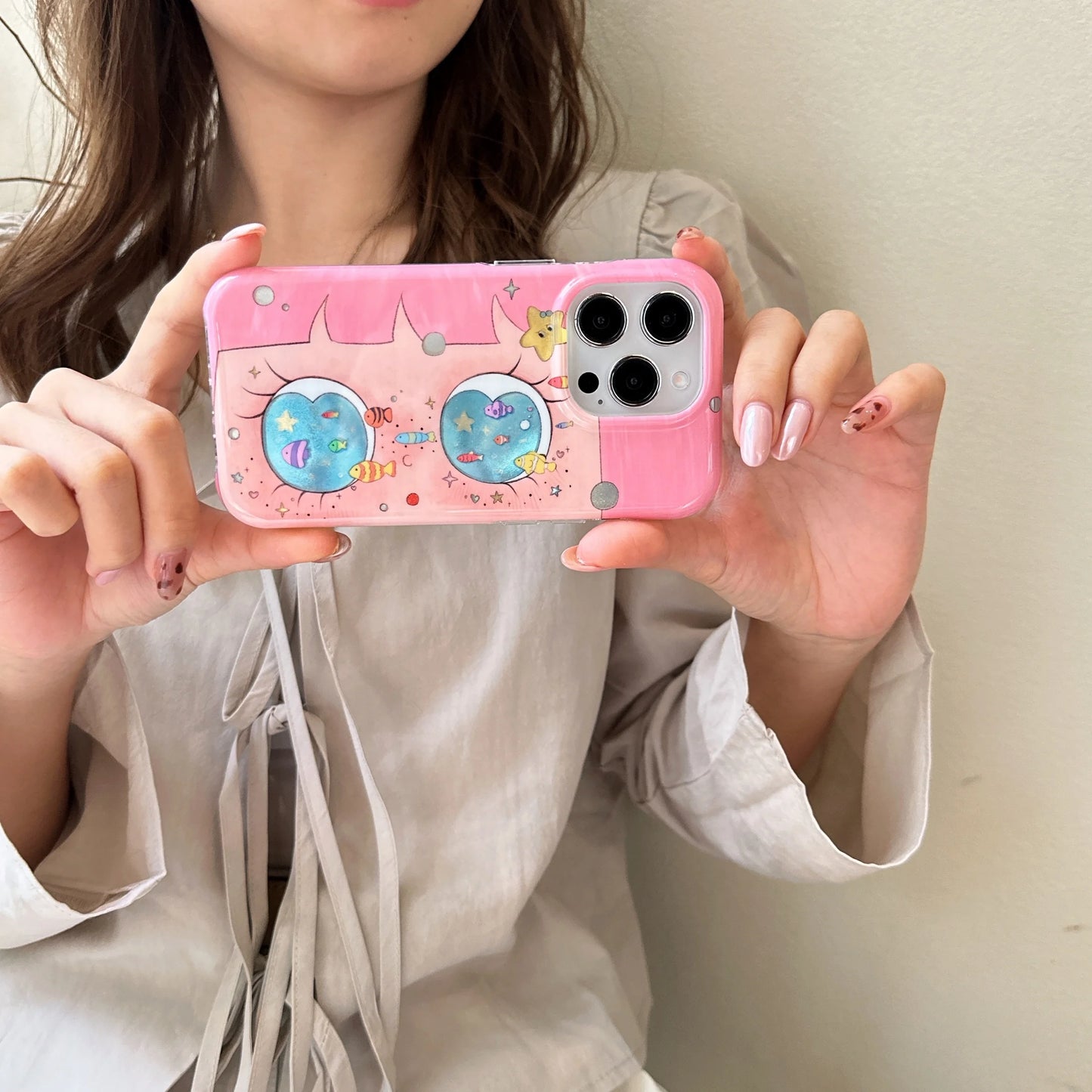 Cute & Childish Pink Hair Lilttle Girl Glittering Big Eyes Phone Case