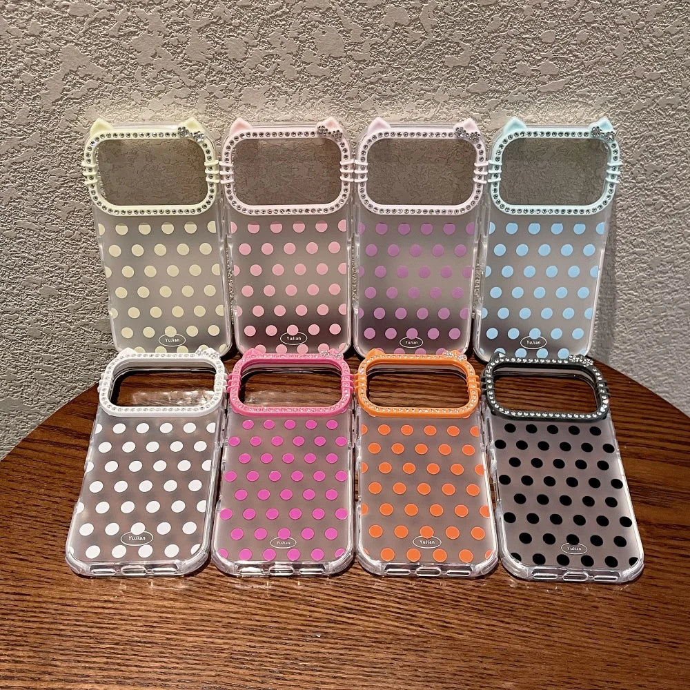 Glitter Cat Ear Polka Dot Matte Case  For iPhone