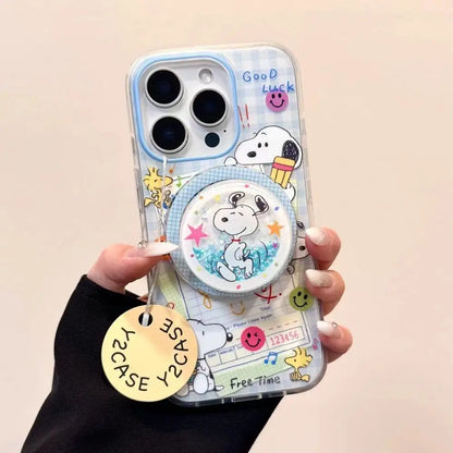 Cute Snoopy Splicing Stickers Cartoon Phone Case For iPhone
