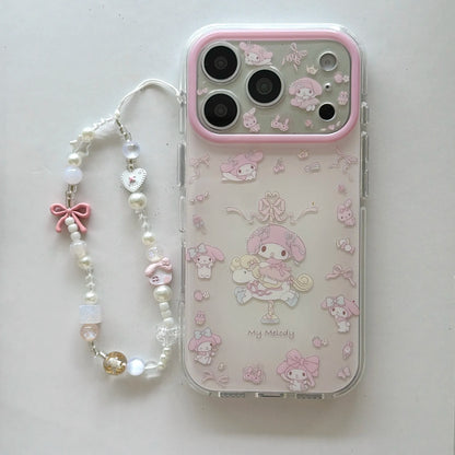 Luxury Round Edged Fine Hole Pink Wooden Horse Melody Phone Case For iPhone