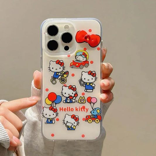 Hello Kitty Bow Mirror Balloon Car Phone Case For iPhone