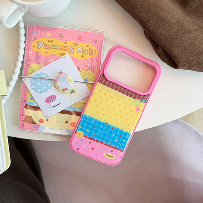 Korean Splicing Polka Dots Colorful Stars 3D Cartoon Button Holder Phone Case For iPhone