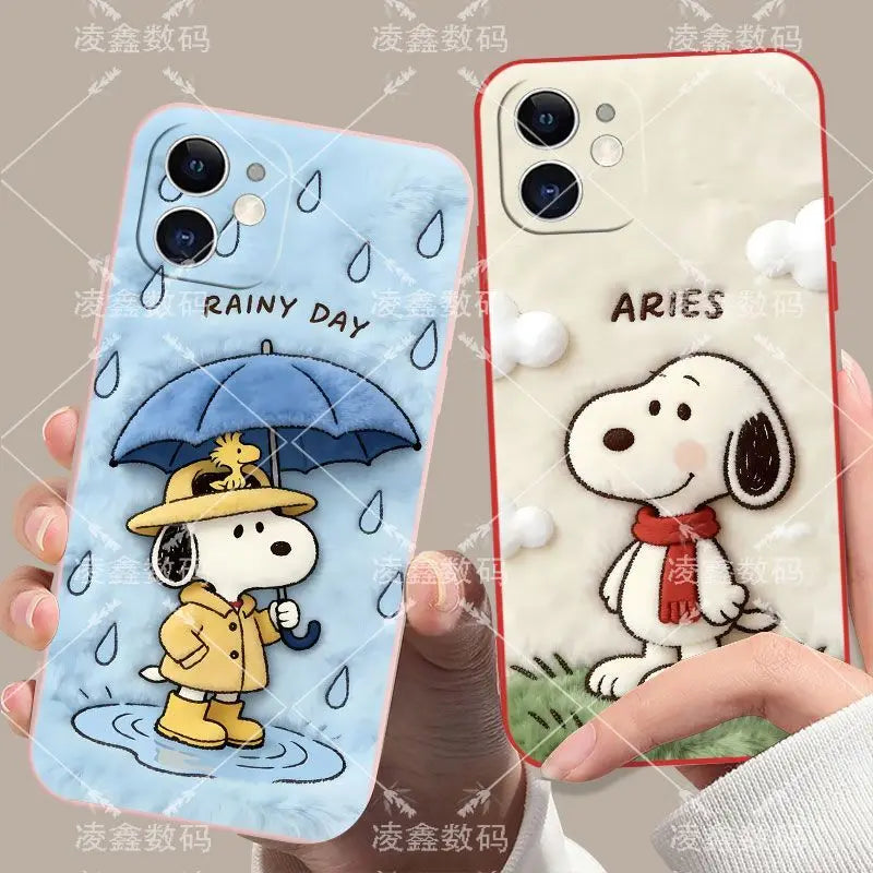 Cute Cartoon Anime Lucky Snoopy TPU All Covered Soft Phone Case Anti-drop For iPhone