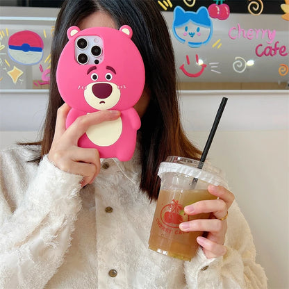 3D Strawberry Bear Silicone Phone Case For iPhone