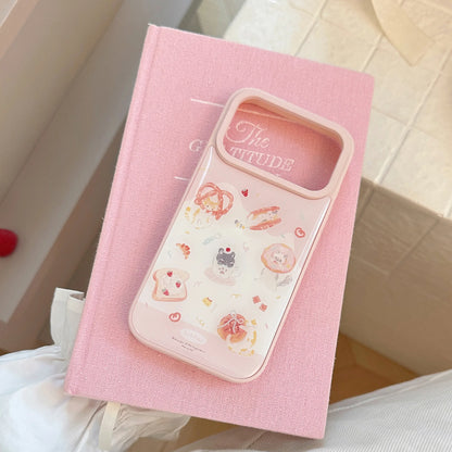 Korean Cartoon Kitten Dessert Bread Pattern Drop Glue Phone Case For iPhone