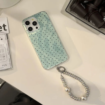 Y2K Green Polka Dot Beaded Bracelet Phone Case For iPhone