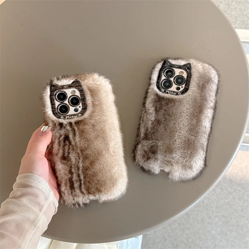Luxury Personality Gradient Furry Plush Warm Phone Case For iPhone