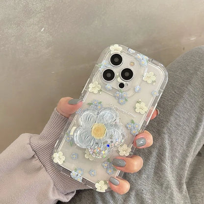 Cute Flower Quicksand Holder Phone Case For iPhone