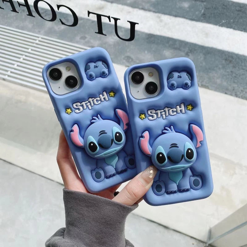 Cute Stitch Head Grip Tok Holder Silicon Soft Phone Case For iPhone