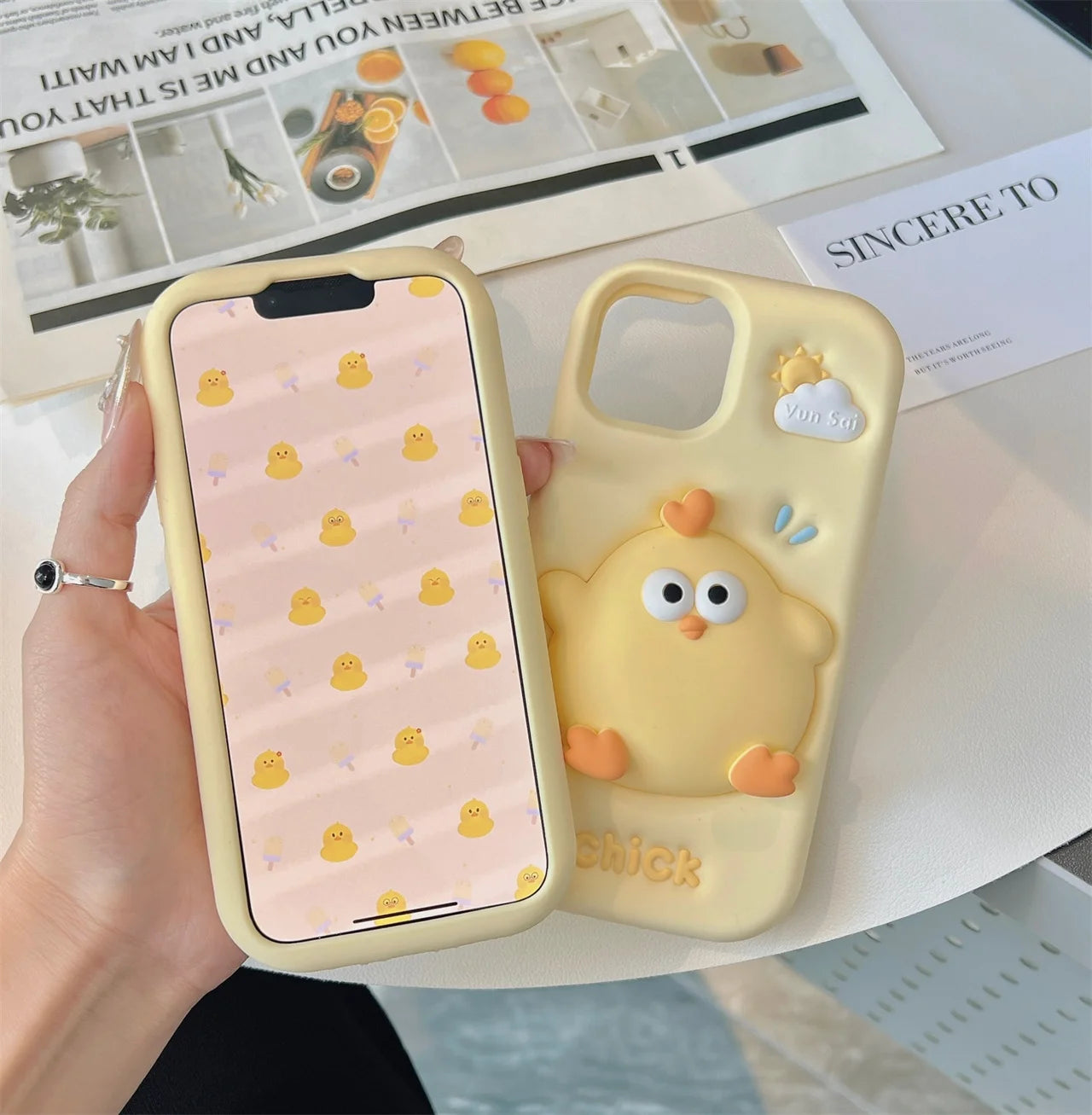 Special Stress Relief Silicone Anti-Drop Case For Bright Yellow Chickens Cartoon Cute For iPhone