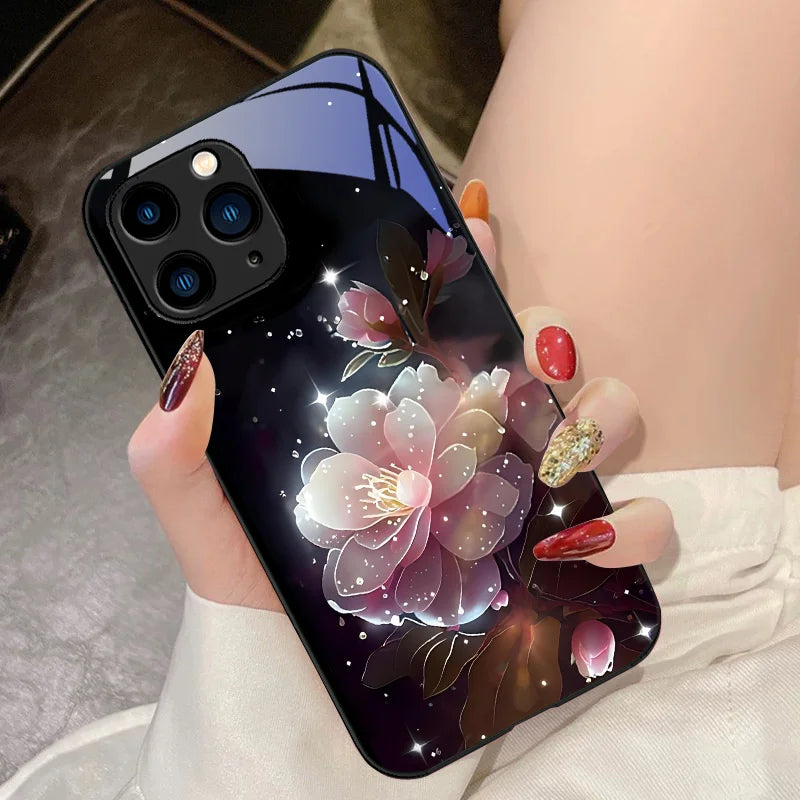 Black Tempered Glass Phone Case For iPhone