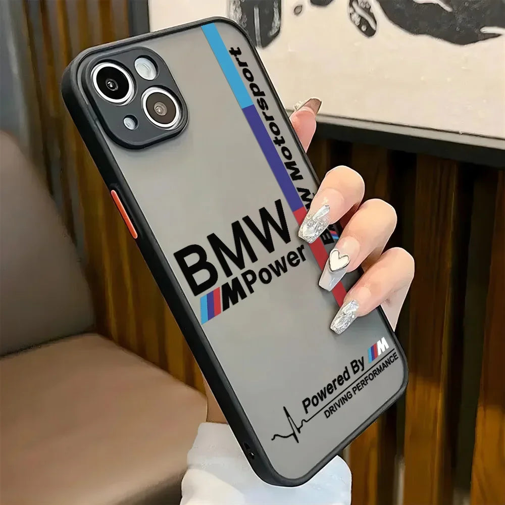 Luxury Phone Case Matte Transparent BMW Back Cover For iPhone