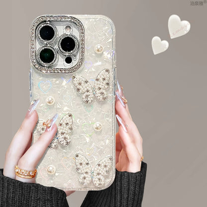 Bling Glitter Heart Pearl Phone Case For iPhone