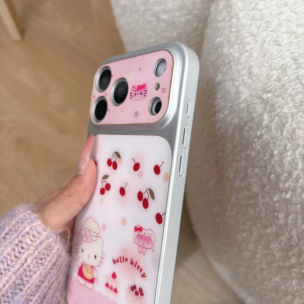 Luxury IMD Litchi Pink Red Kitty Cat Phone Case For iPhone