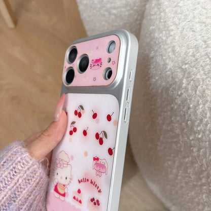 Luxury IMD Litchi Pink Red Kitty Cat Phone Case For iPhone