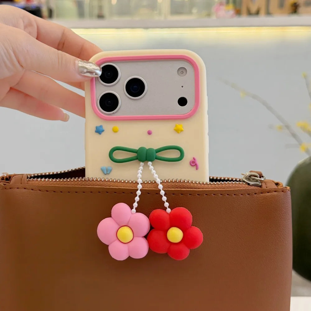Cute 3D Flower Charm Silicone Phone Case For iPhone
