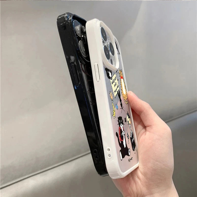 Lovely Cat Graffiti Dopamine Acrylic Phone Case For iPhone