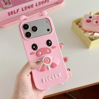Korean 3D Rotating Candy Cartoon Pink Pig Pattern Soft Silicone Phone Case For  iPhone