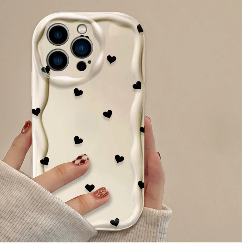Black With Bow Love Heart Shape Wave Phone Case  For iPhone