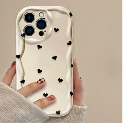 Black With Bow Love Heart Shape Wave Phone Case  For iPhone